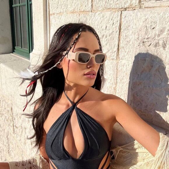 NEW Prada PR17WS VYJ6X1 Powder Beige Brown Rectangle Unisex Sunglasses - Picture 5 of 14